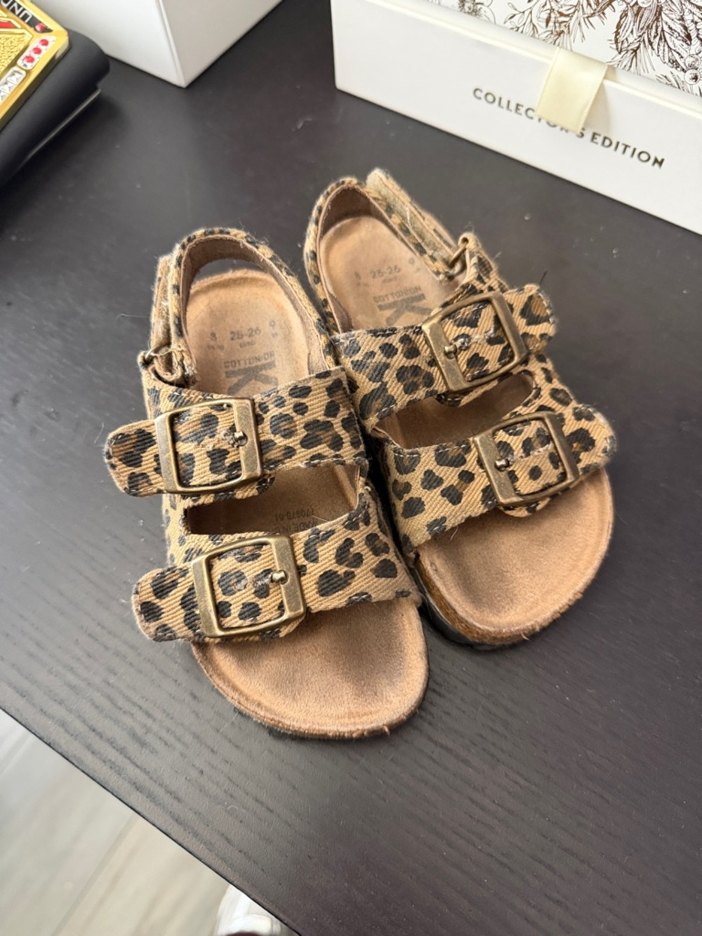 Kids Leopard Print Buckle Sandals - Tan